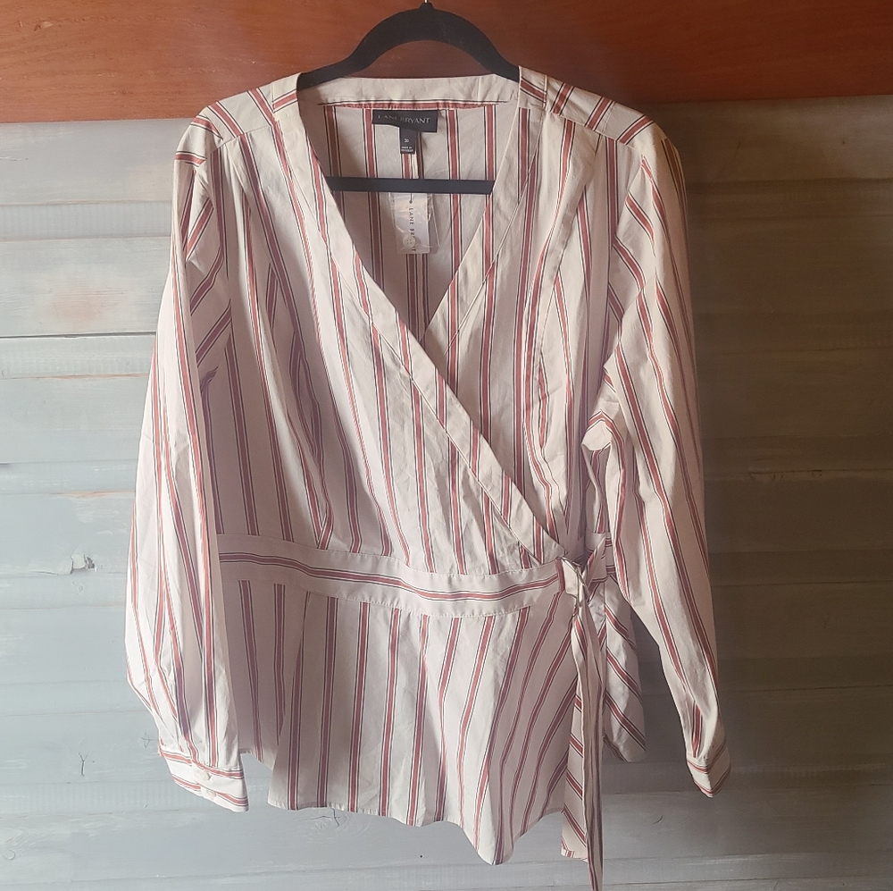 NWT Striped Peplum Wrap Blouse Lane Bryant 20